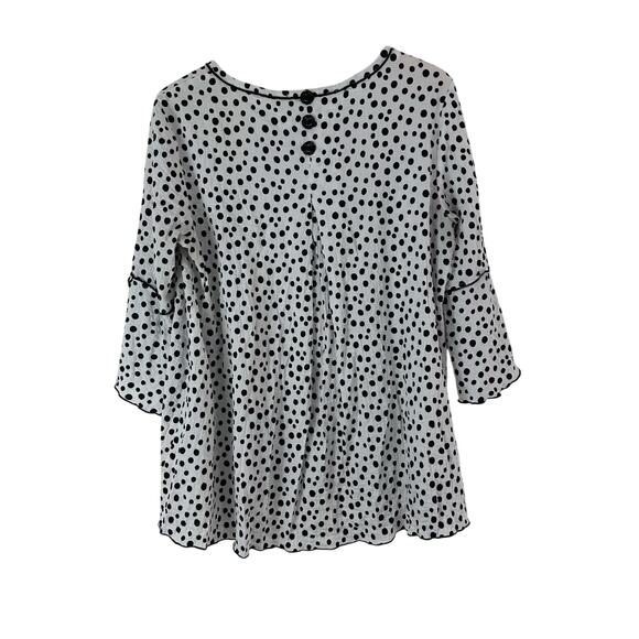 Ali Miles Top Womens L White Black Polka Dots Rose Buttons‎ Pullover 3/4 Sleeve - Picture 3 of 7